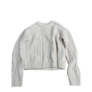 The New Society Womens Cream Cable Knit Wool Blend Chunky Crewneck Sweater Large